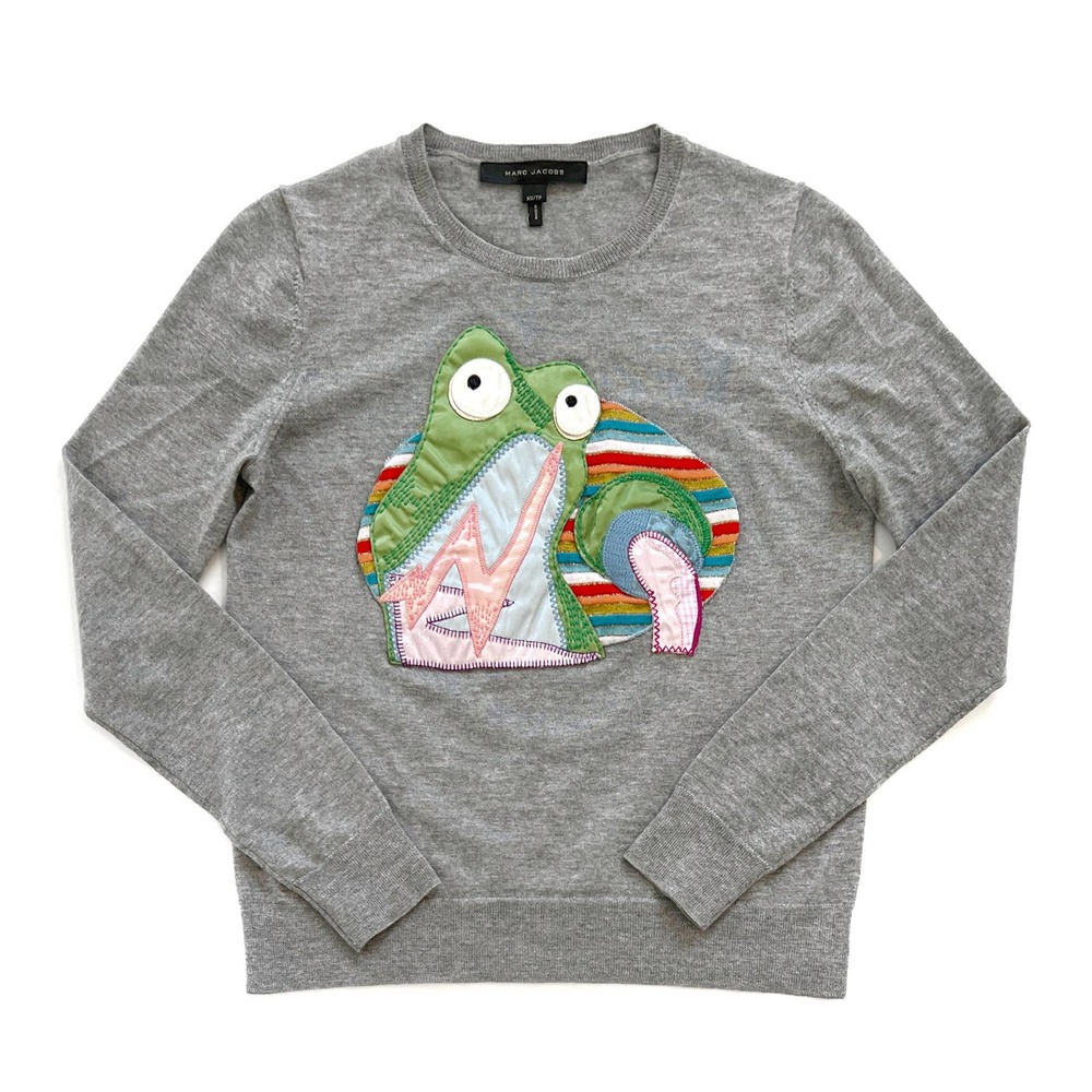 Marc Jacobs RARE Women’s Embroidered Julie Frog Sweater Gray Size XS